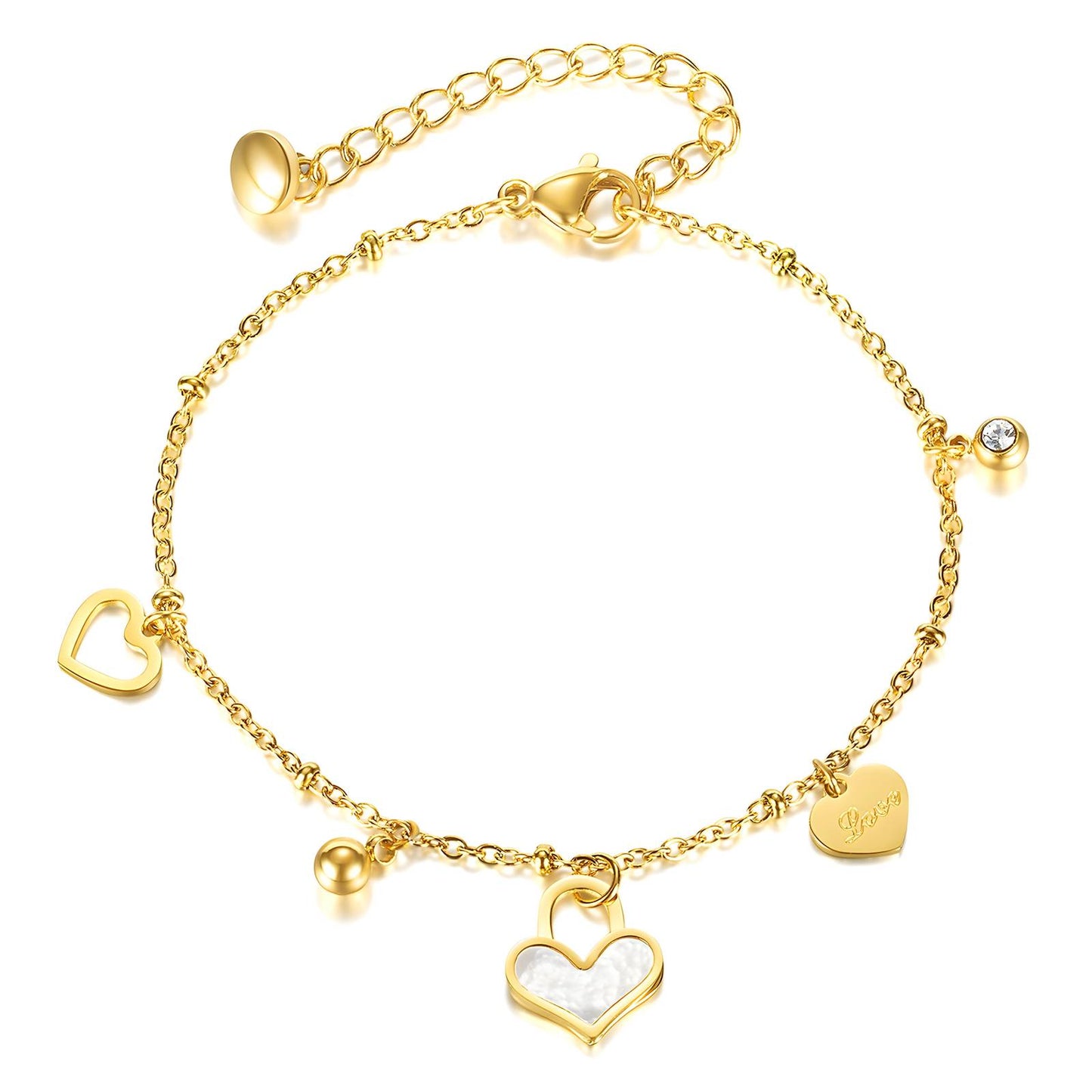 18K Gold Plated Stainless Steel Hearts Bracelet