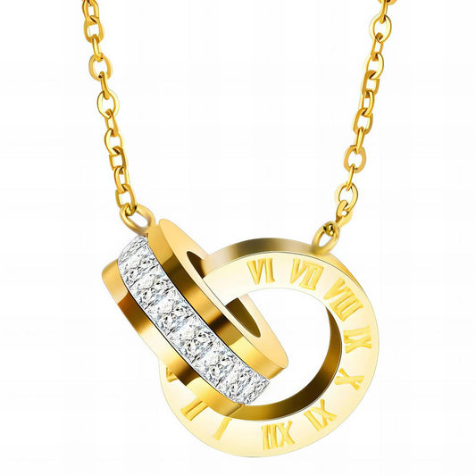 18K Gold Plated Stainless Steel Roman Numeral with Zirconia Necklace