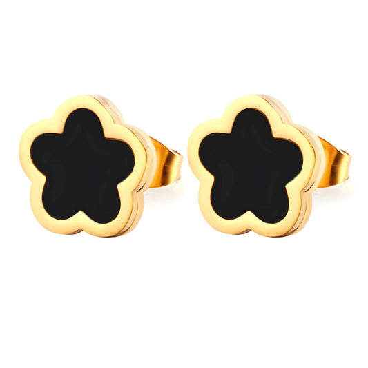 18K Gold Plated Stainless Steel Five-Leaf Flower Stud Earrings