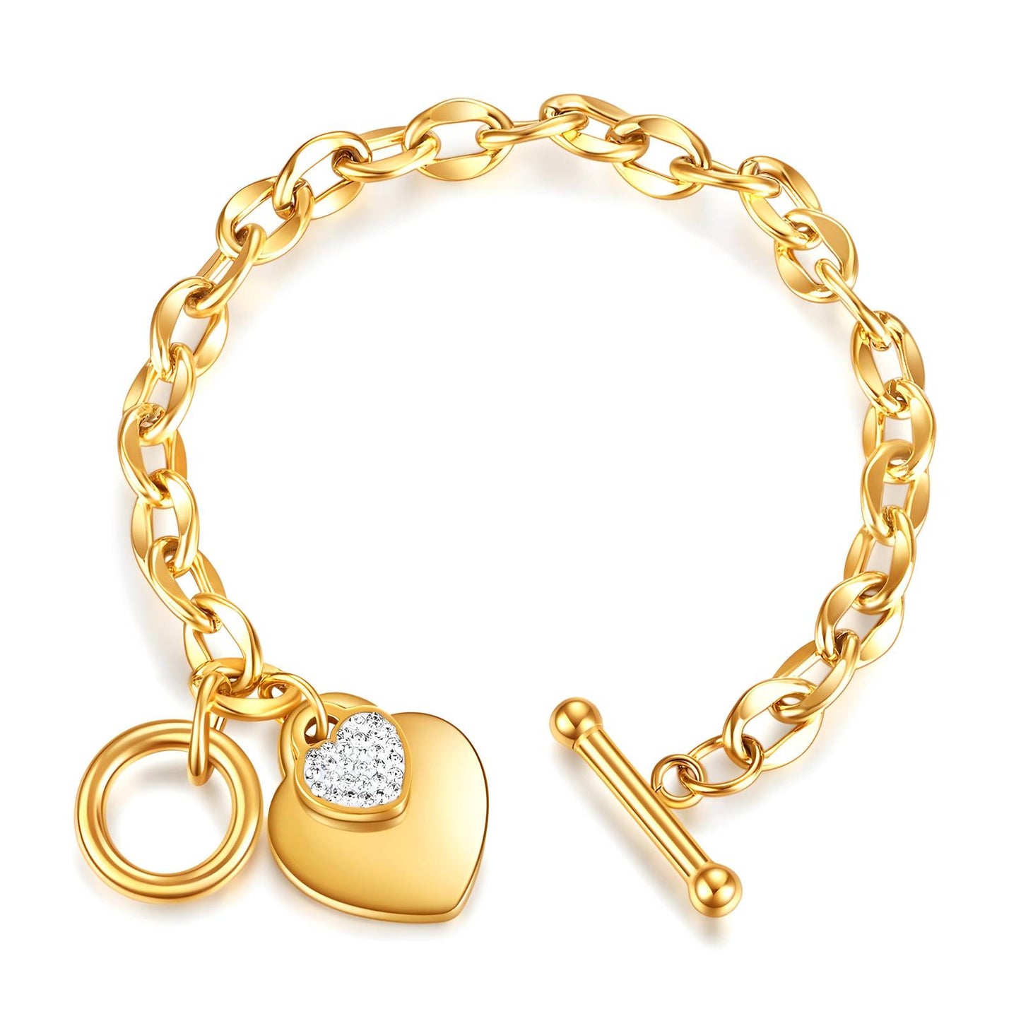 18K Gold Plated Stainless Steel Sparkling Heart Bracelet