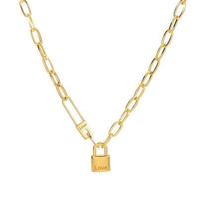 18K Gold Plated Stainless Steel Lock Necklace