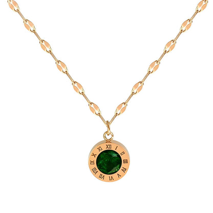 18K Gold Plated Stainless Steel Emerald Roman Numeral Necklace