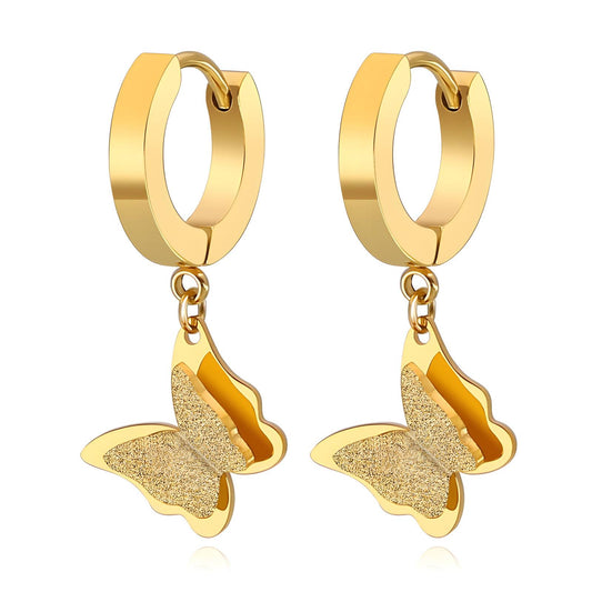 18K Gold Plated Stainless Steel Butterflies Earrings