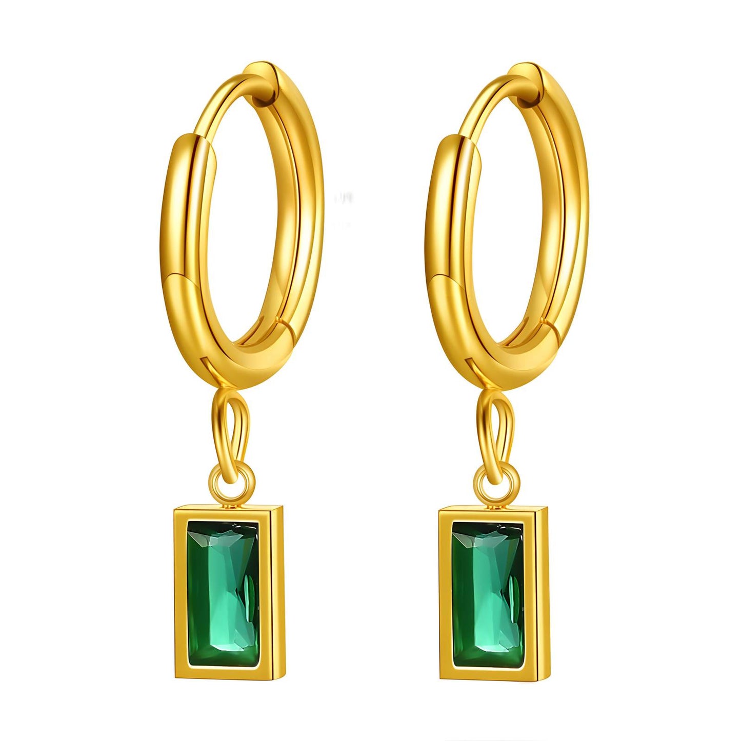 18K Gold Plated Stainless Steel Emerald Glow Earrings