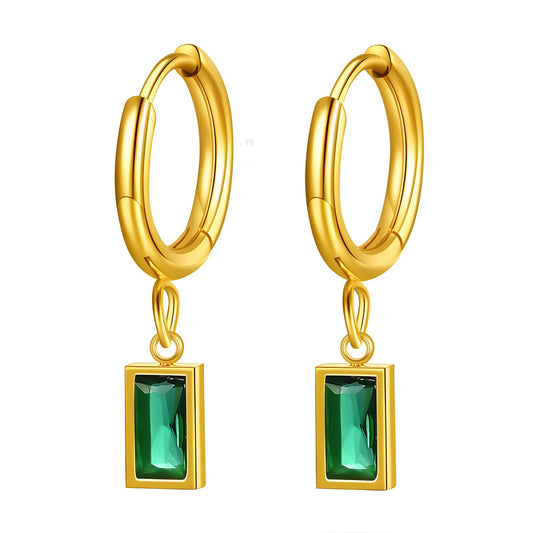 18K Gold Plated Stainless Steel Emerald Glow Earrings