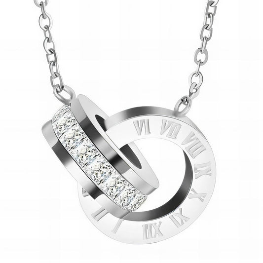 Stainless Steel Roman Numeral with Zirconia Necklace